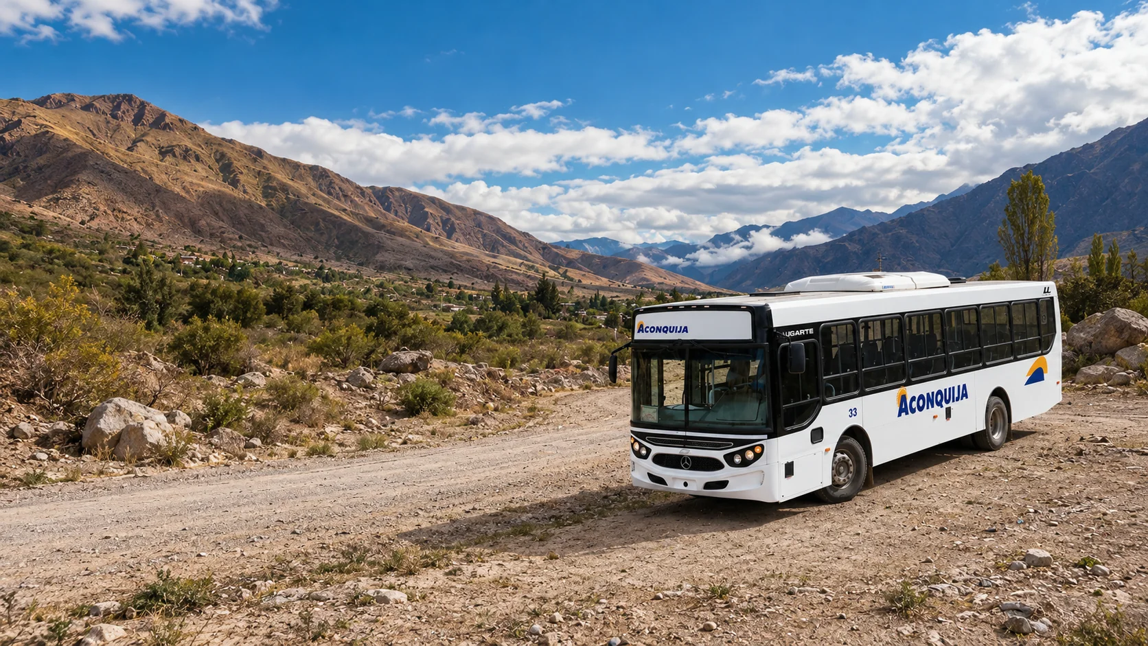 Colectivo de Transporte Aconquija entre las montañas de los Valles Calchaquíes